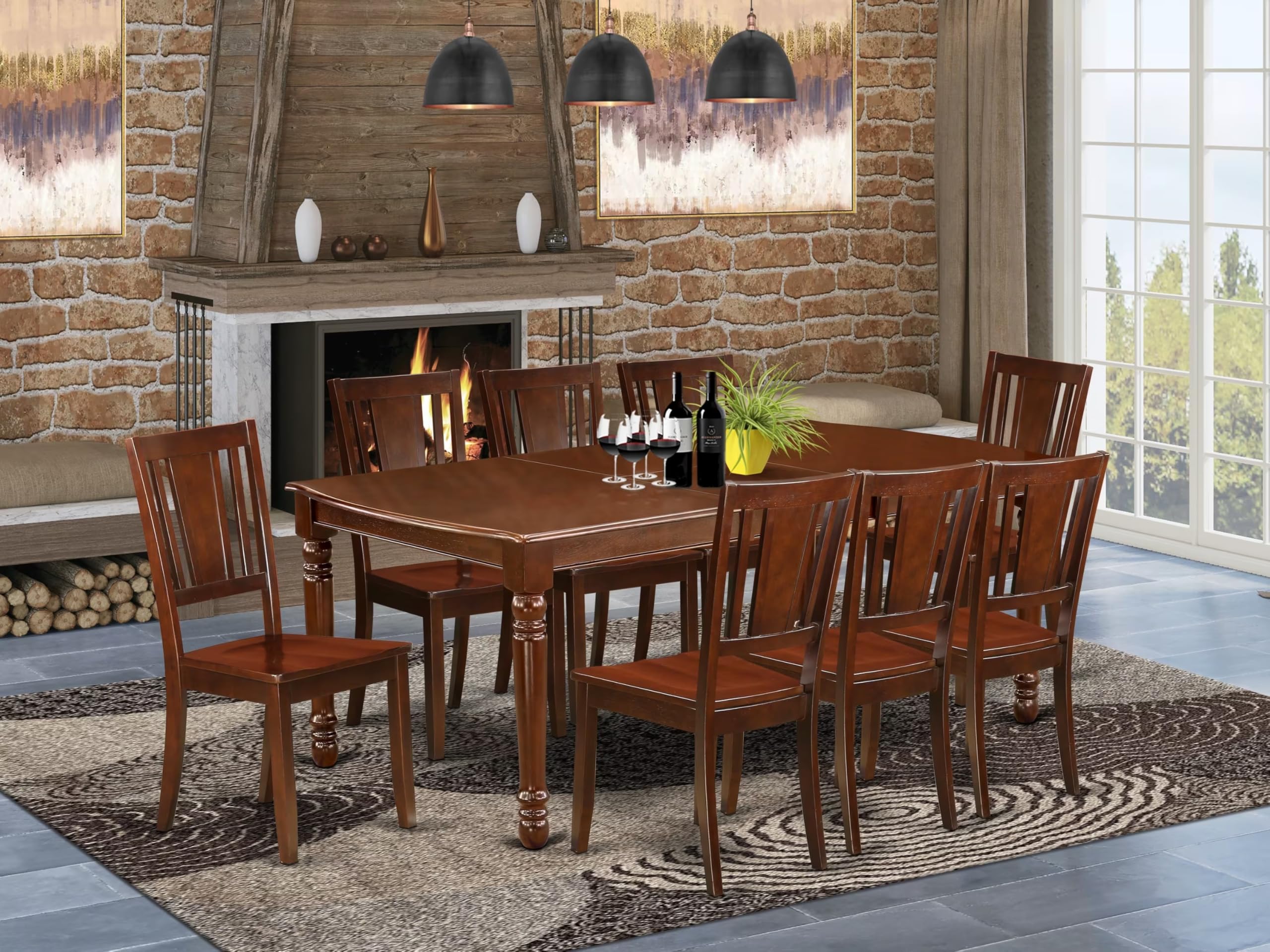 East West Furniture Dodu9-Mah-W 9 Piece Dining Set Includes A Rectangle Dining Room Table With Butterfly Leaf And 8 Kitchen Chairs, 42X78 Inch, Mahogany